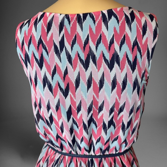 BCX A-Line Blouson Dress Size XS 2 Pink Light Blue Sleeveless Lined Belt - Picture 7 of 16